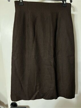 Michelle Stuart Brown Houndstooth Midi Skirt